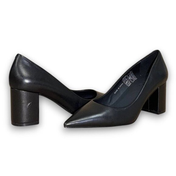 HUGO Devany Pump Women's Black Leather Block Heels US 7 (EU 37) MSRP $364 - Picture 4 of 4